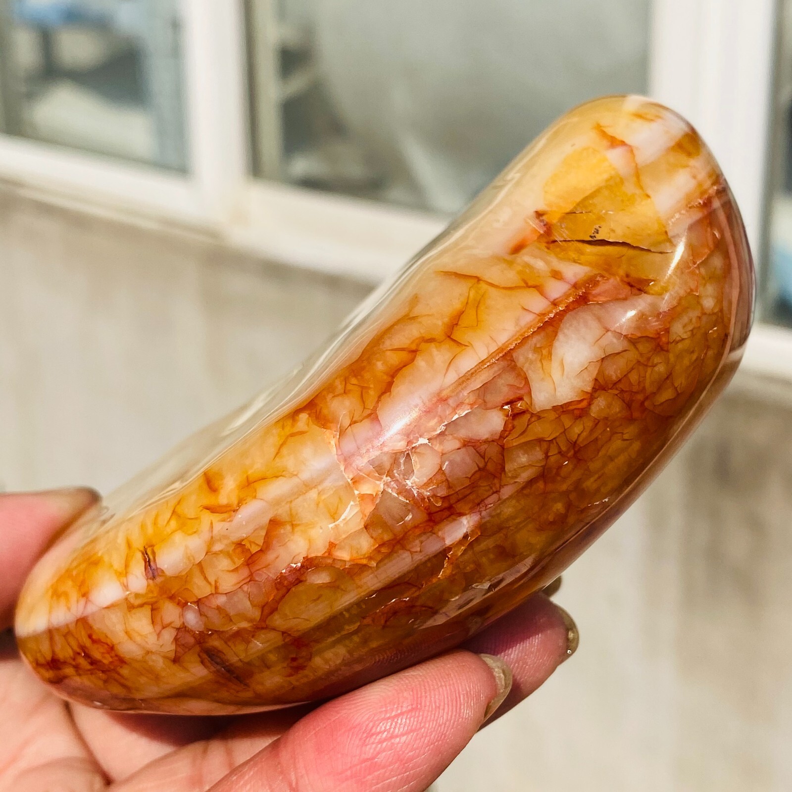508g Large Beautiful Orange Chalcedony Agate Quartz Crystal Palmstone Specimen