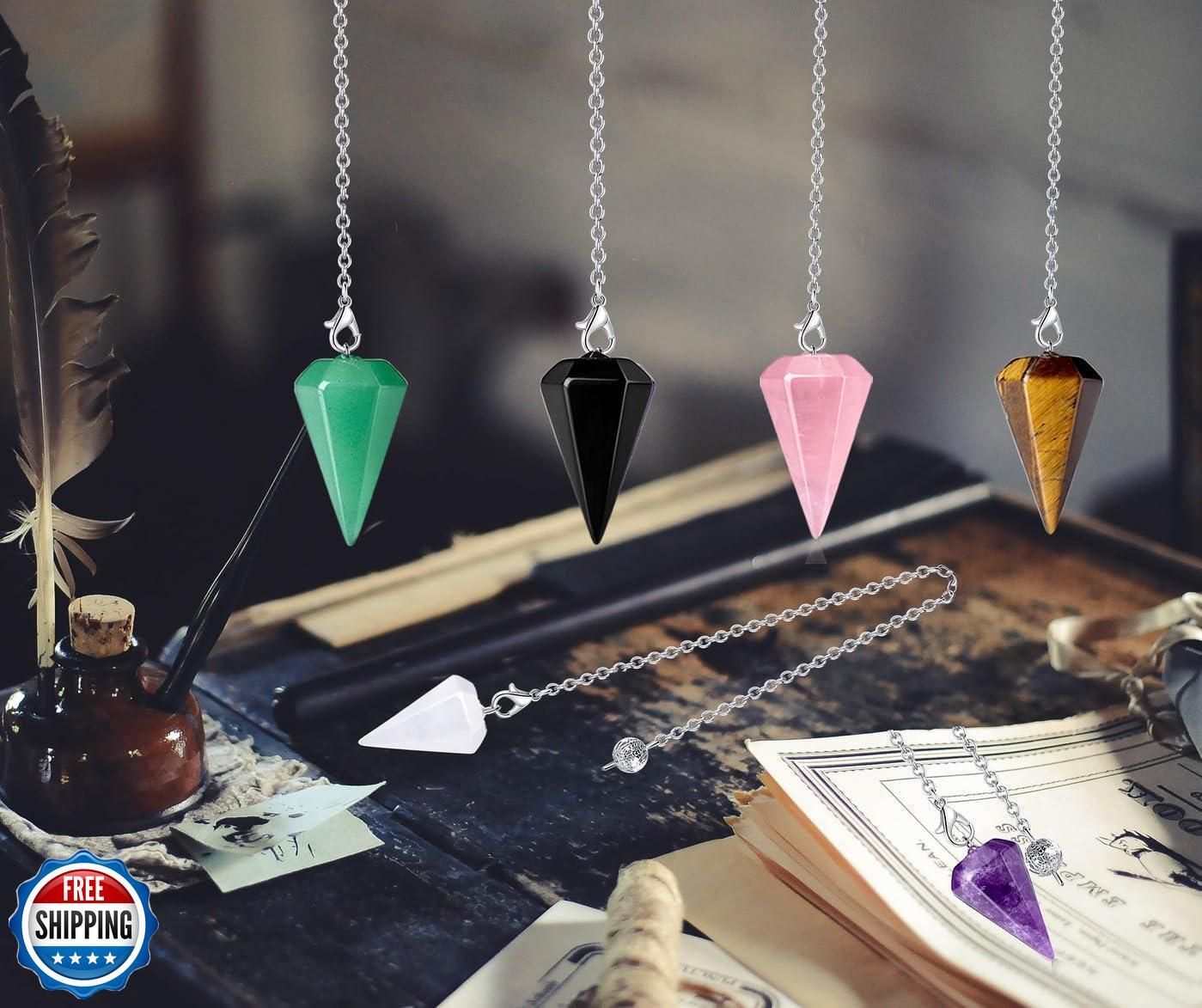DUQGUHO 6 Pcs Crystal Pendulum Set Wiccan Accessories Divination Tools Natura