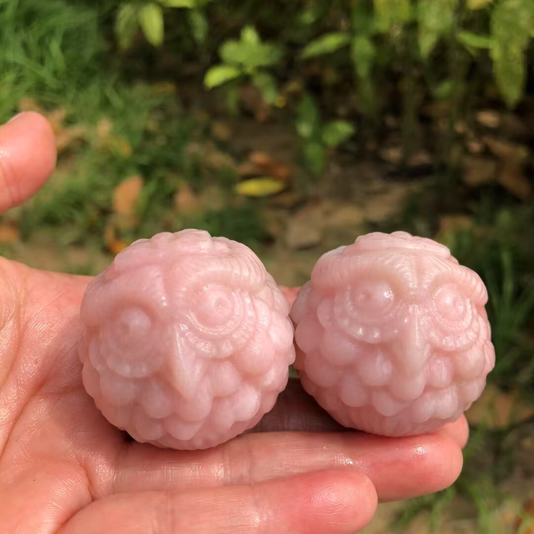 A++Natural quartz crystal Pink opal carved mini owl Reiki Healing Gift 1pc