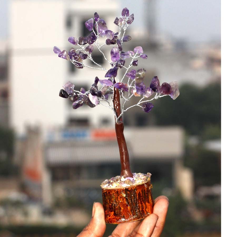 Amethyst Ethnic Bonsai Money Tree Decor Energy Healing 75 Gemstones JW