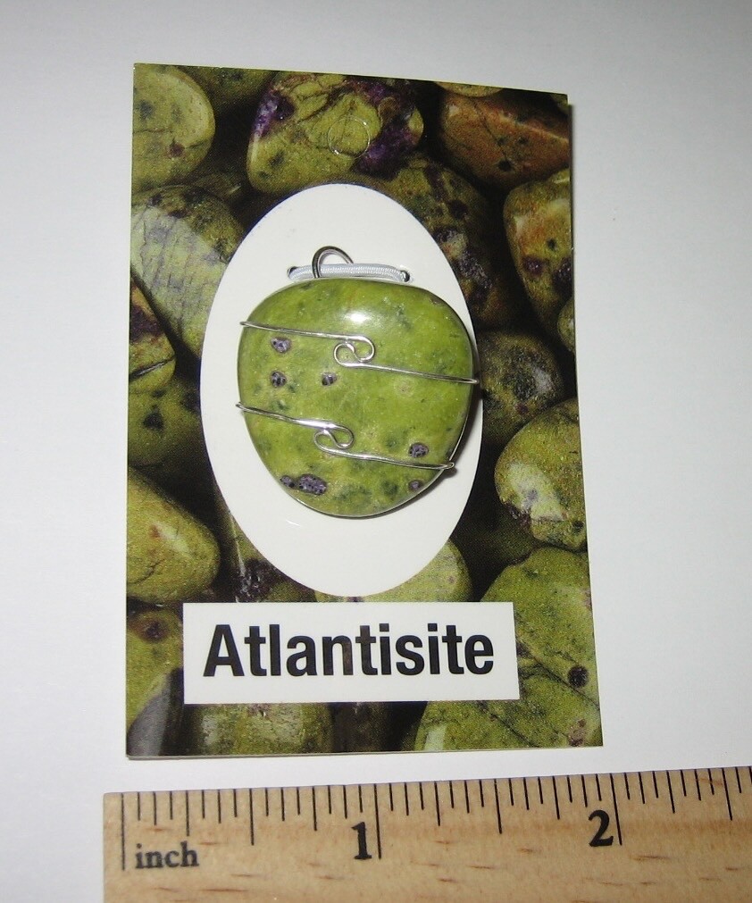 0.9″ TUMBLED RARE ATLANTISITE STONE MINERAL STERLING SILVER WIRE WRAP PENDANT *1