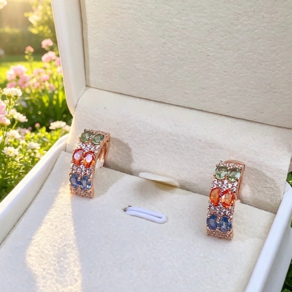Natural Sapphire hoop earring Gemstone Jewelry S925 Silver Plated 18K Rose Gold