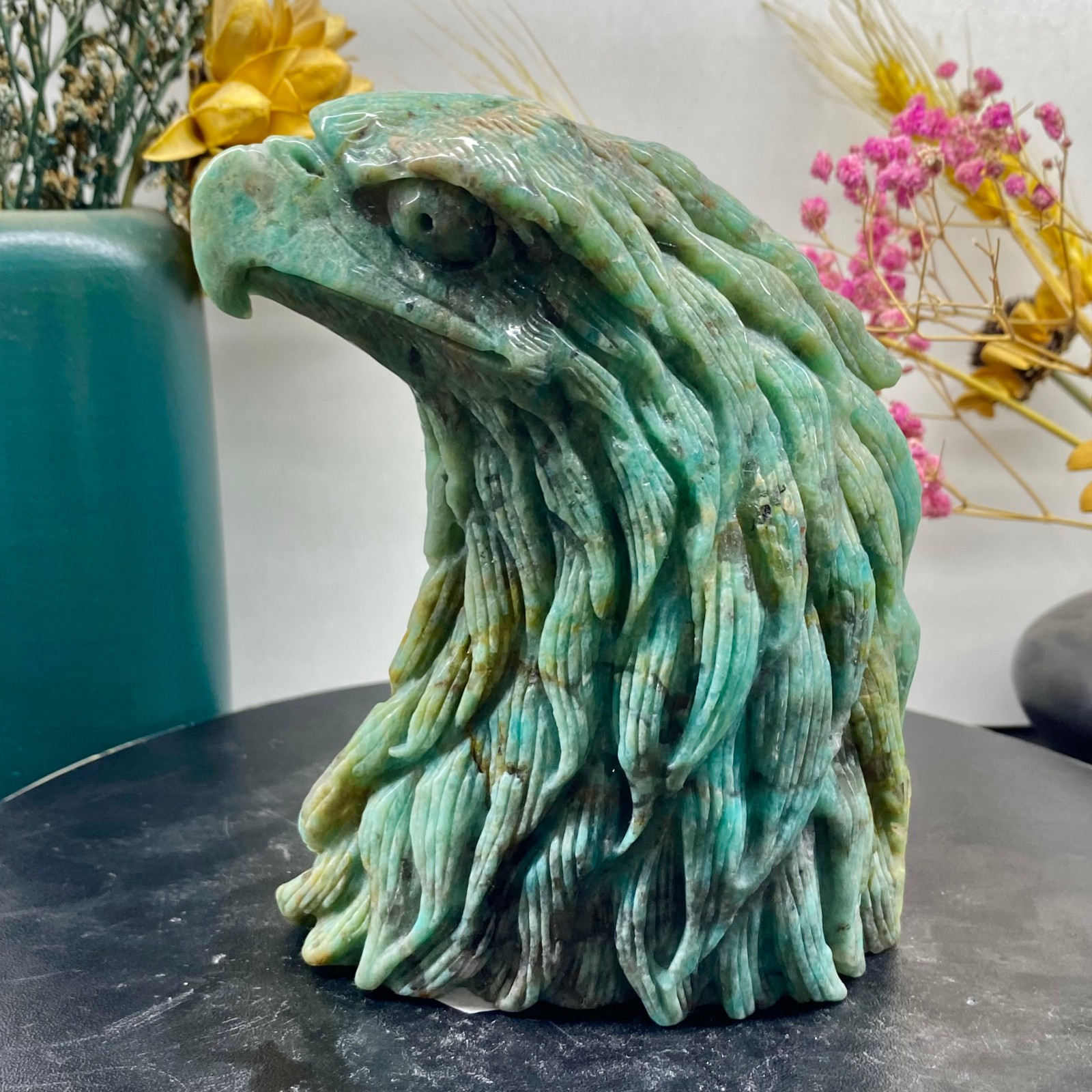 2.02LB Natural Amazonite Carved Eagle Figurine Hand Carved Crystal Hawk Reiki He