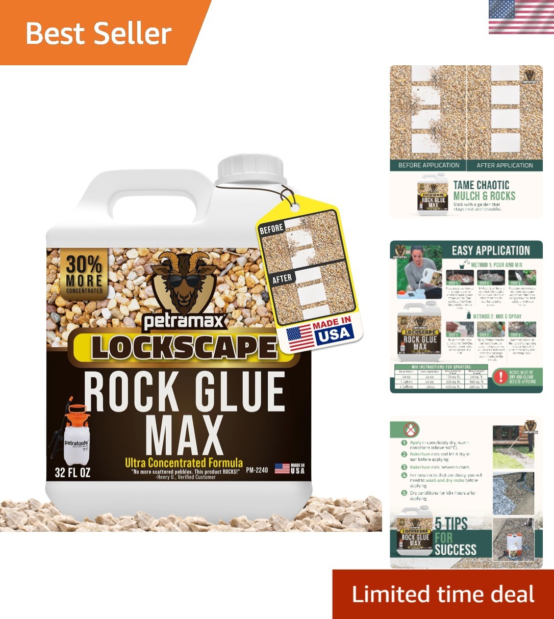 32 Ounce Max Rock Glue – Non-Toxic Gravel Binder for Erosion Control & Stability
