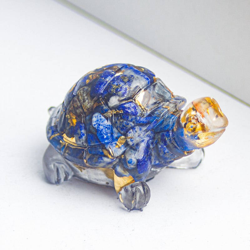 5Pcs Natural Lapis Lazuli Quartz Crystal Carved Turtle Stone Epoxy Resin Statue