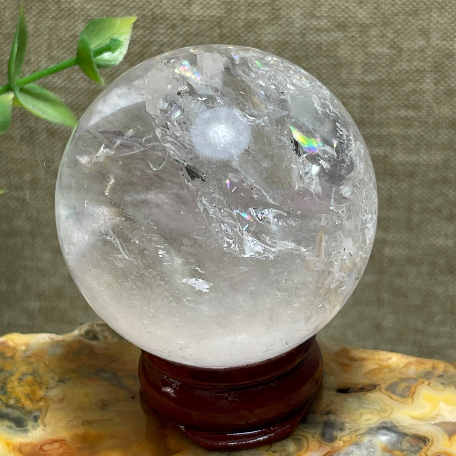 Natural White Crystal Clear Quartz Crystal Sphere Ball Healing rainbow 41mm A6
