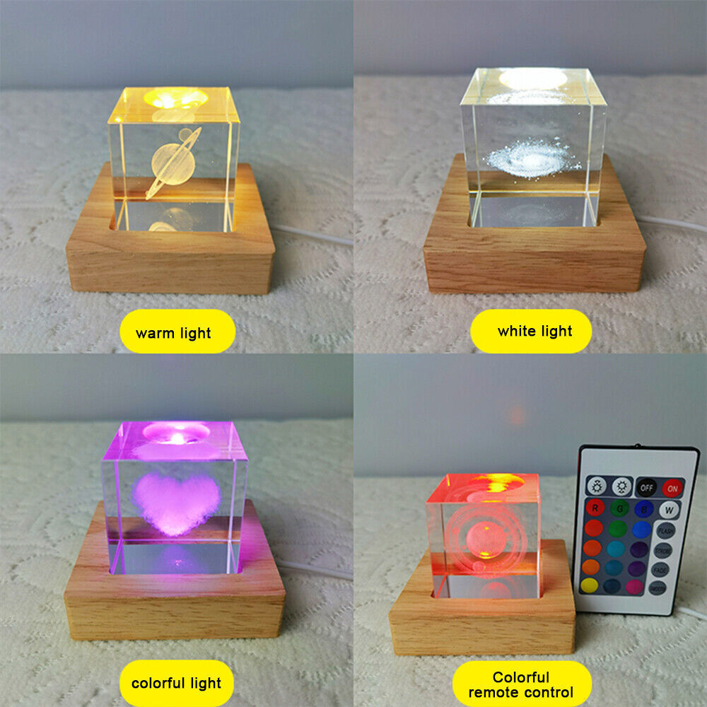 2Pcs LED Light Adjuatable COLOR Square Solid Wood Base Holder USB Lamp Display