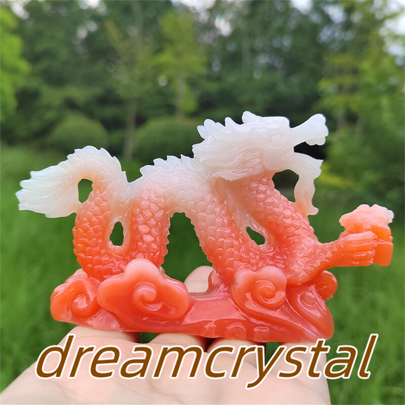 4″ Luminous Stone Sculpture Chinese Dragon Skull Resin Sculpture Gift 1pc