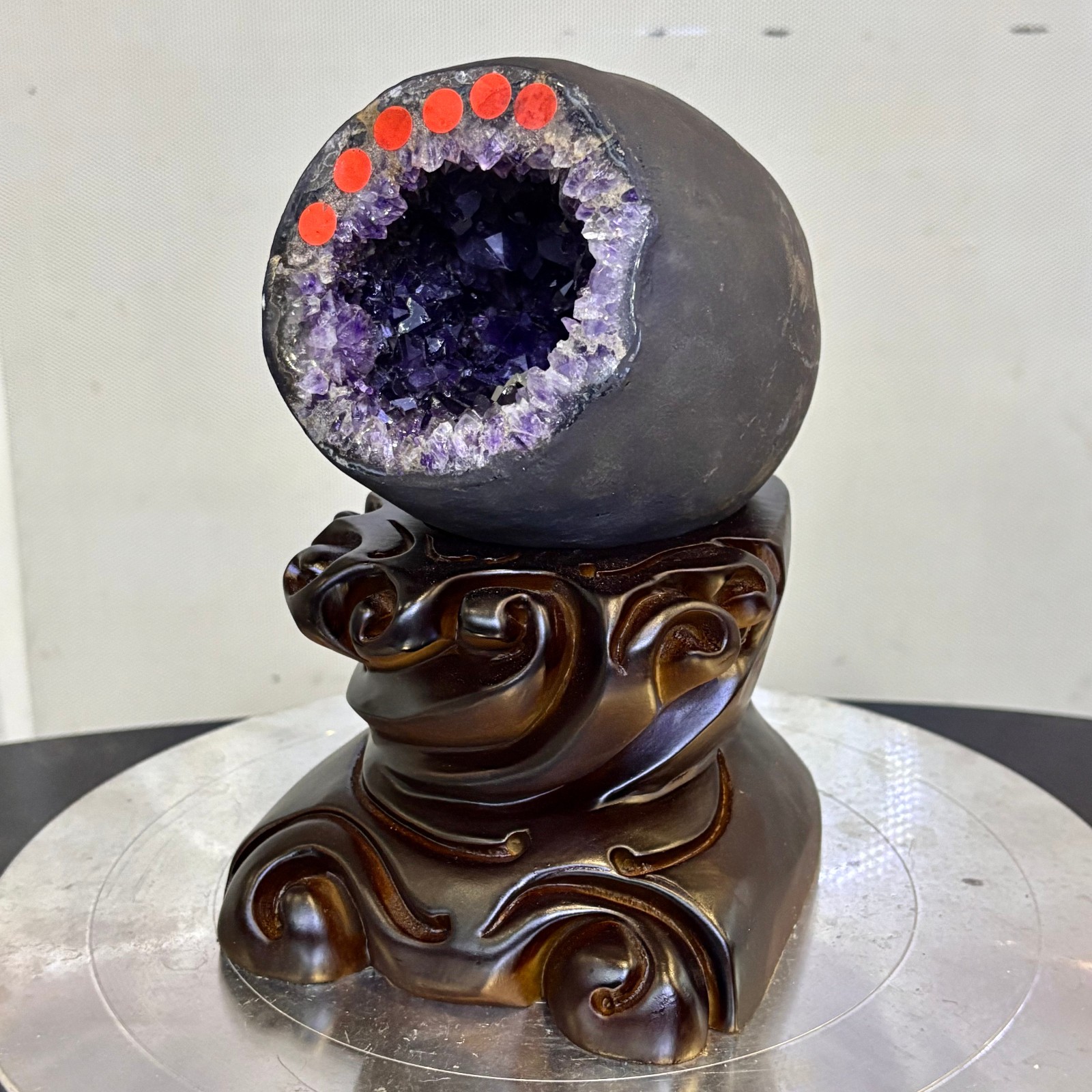 5LB Natural uruguay amethyst geode quartz money bag crystal +stand