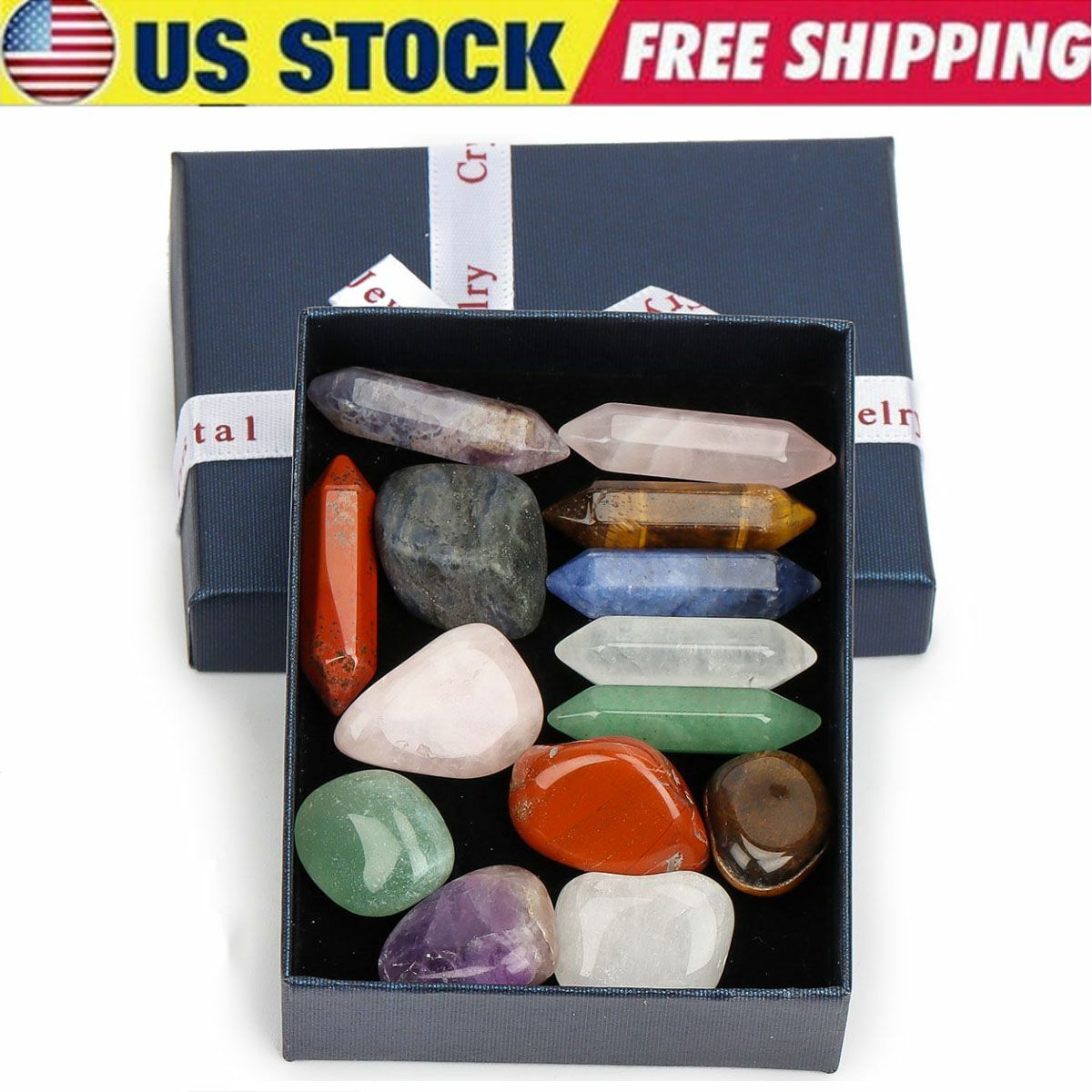 14Pc Chakra Natural Gem Stone Set Single Point Healing Wand Reiki Quartz Crystal