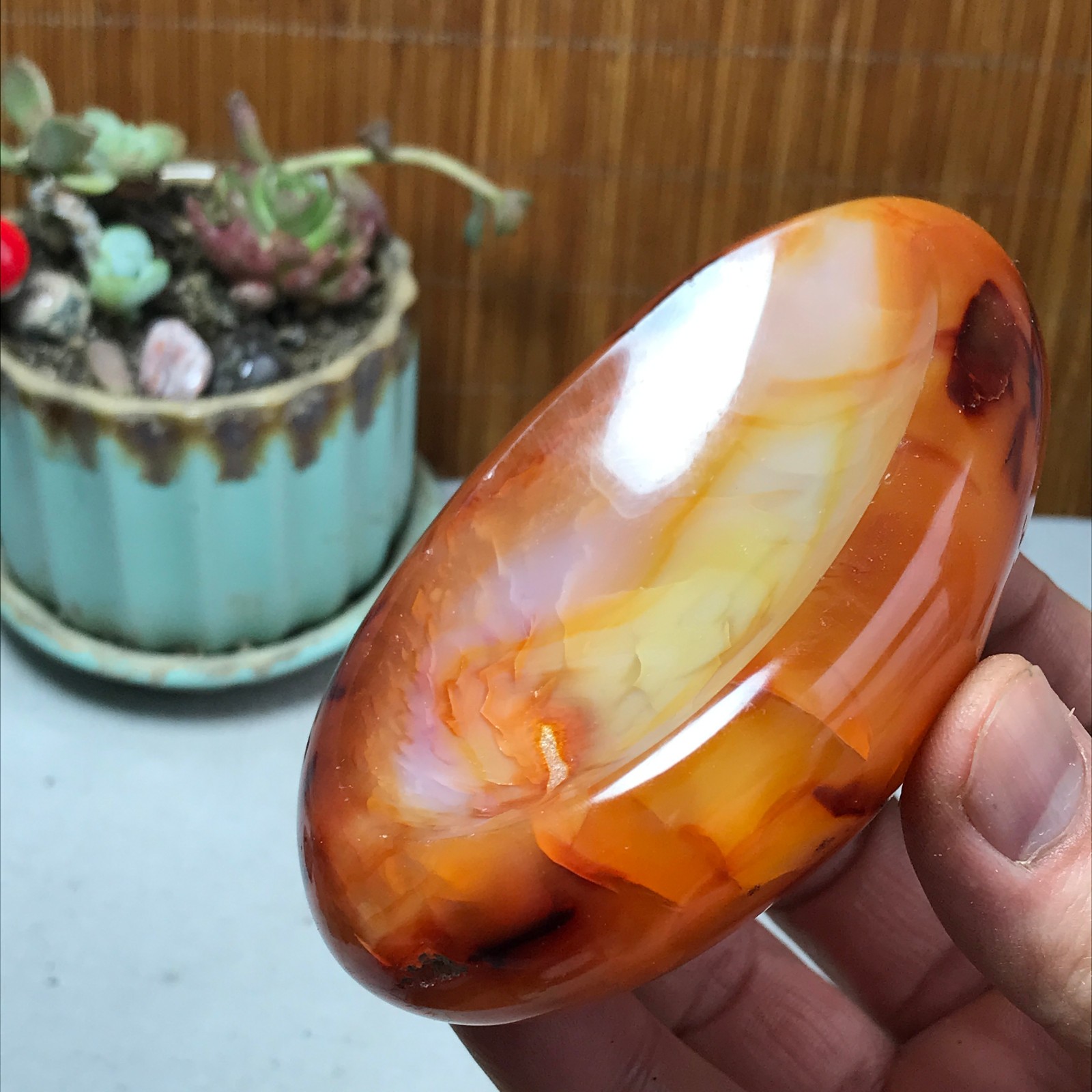 105-65-28mm Rare NATURAL red agate ashtray Hand polishing Crystal specimen A4319