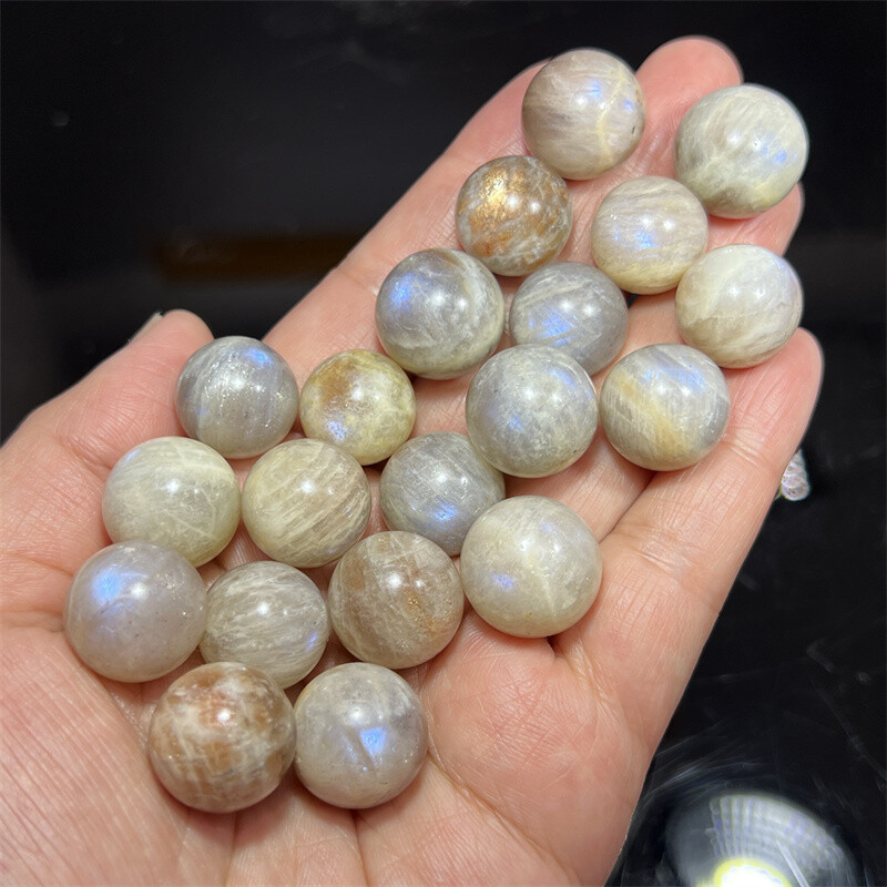 10pcs Natural Moonstone Carved Sphere quartz crystal ball Reiki Healing 14mm+
