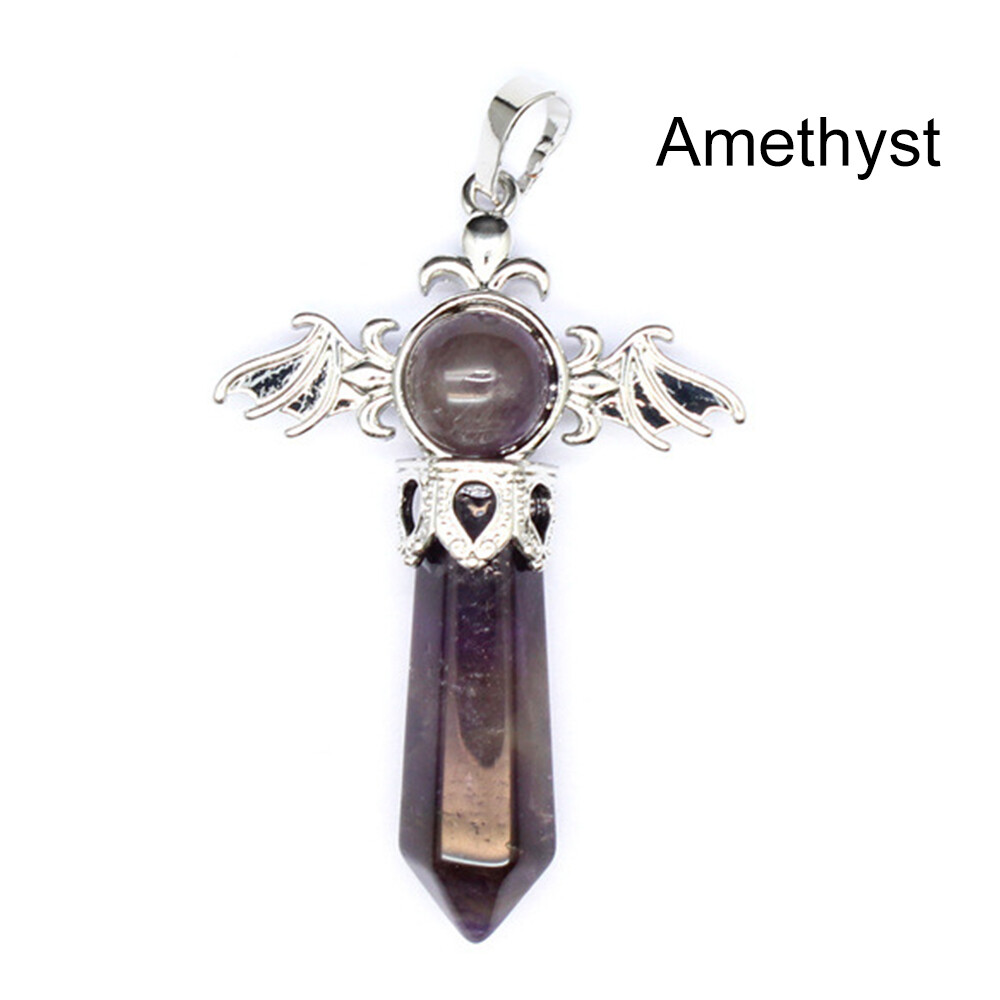 Natural Angel Wing Crystal Point Hexagonal Column Pendant Bead Stone Healing New
