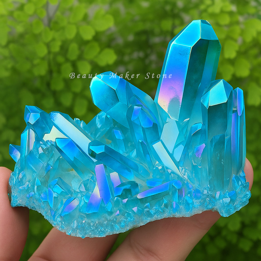 80-100g Aqua Aura Blue Cluster Titanium Geode Quartz Crystal Mineral Specimens