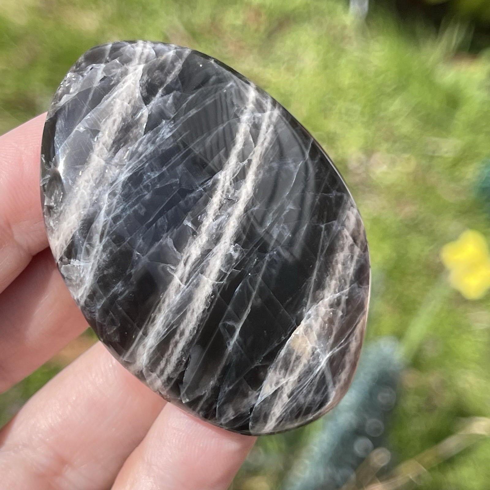 Black Sunstone Flat Palm Medallion Crystal Freeform Confetti sunstone Gemstone