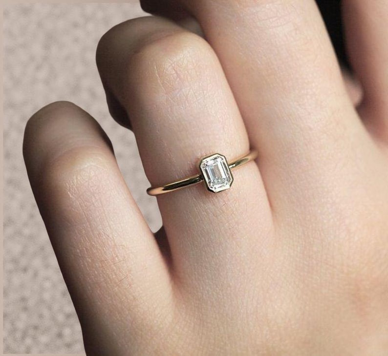 2 Ct Emerald Cut Bezel Moissanite Ring 925 Sterling Silver Proposal Ring