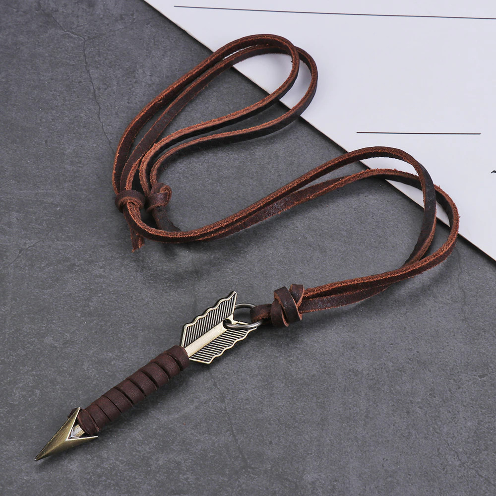 Men’s Fashion Jewelry Vintage Brown Leather Arrow Pendant Necklace Gift 1PC
