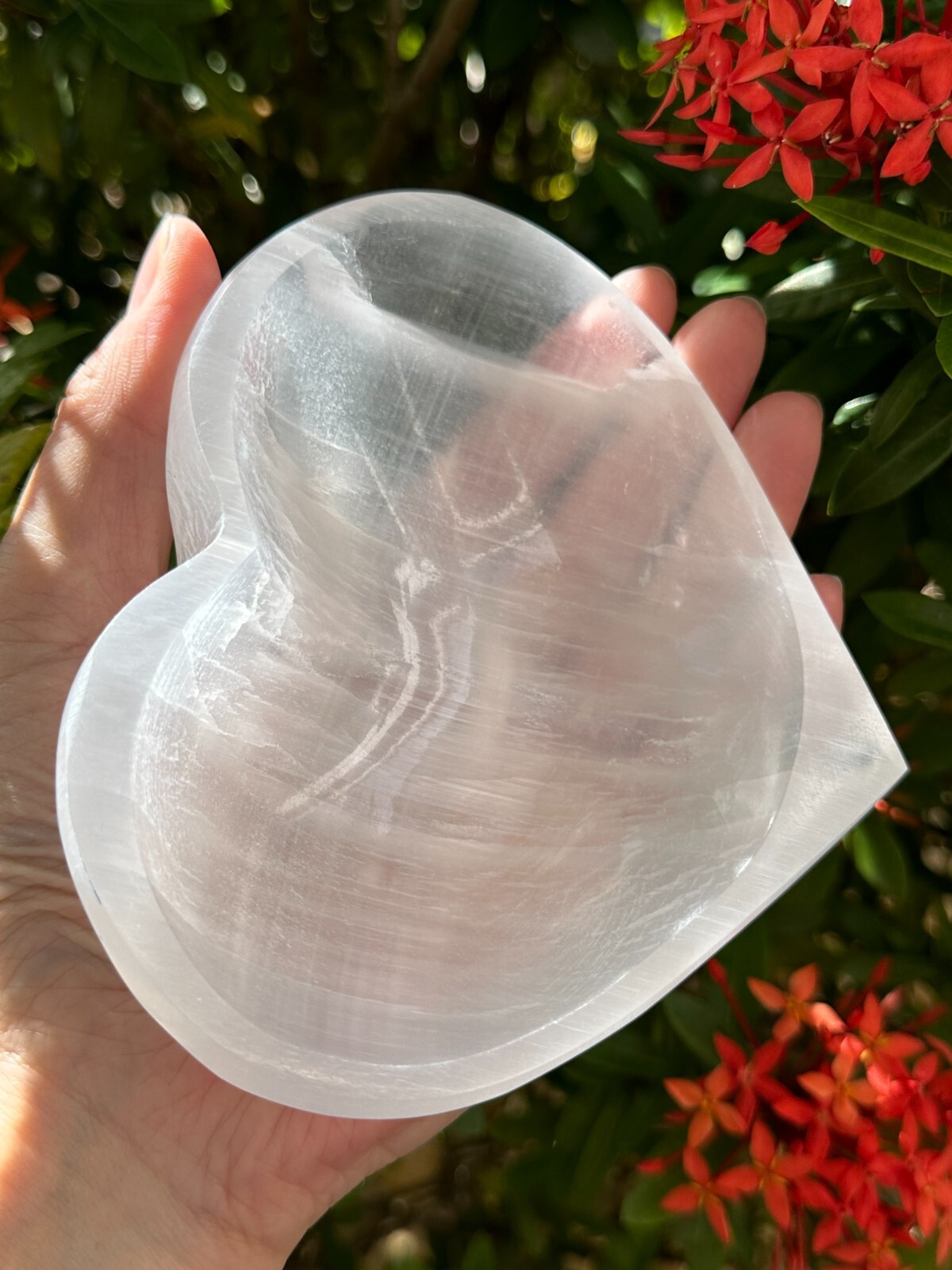 Large Selenite Heart Bowl, 5″ Selenite Heart Shaped Dish Bowl with Pedestal