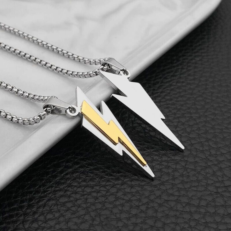 Men’s Fashion Jewelry Silver & Gold Lightning Bolt Pendant Necklace Reiki 1PC
