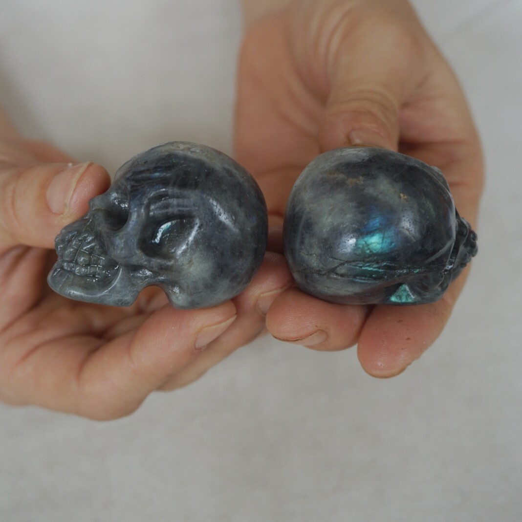 3LB 20 Small Natural Labradorite Quartz Crystal Skull Carving Head Healing 5cm