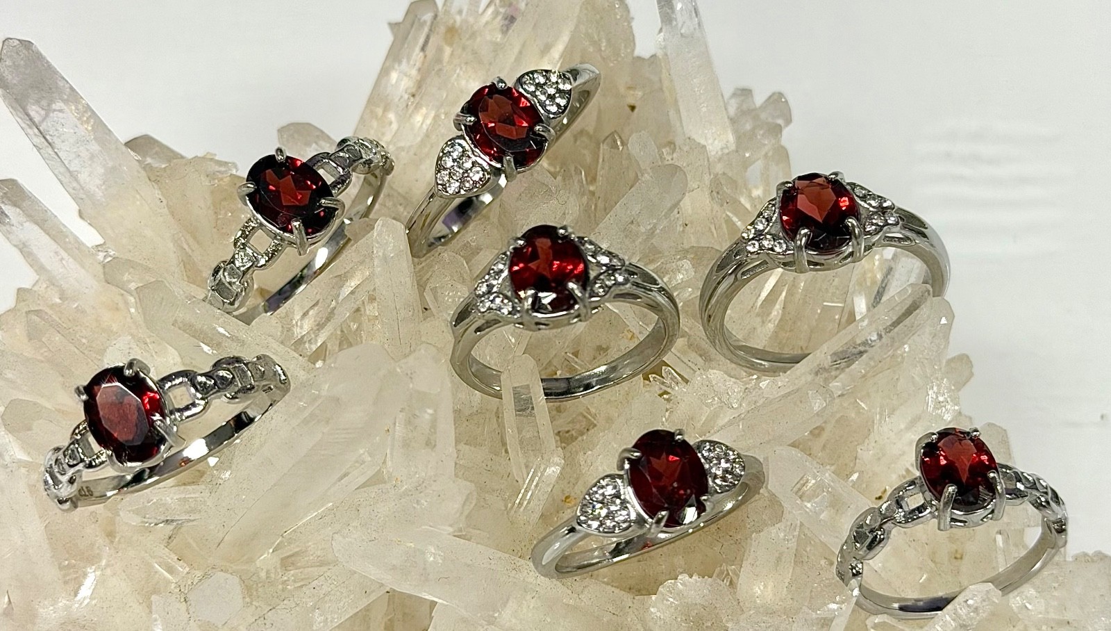 Wholesale 7 Pcs Faceted Natural Garnet Stainless Steel(316) Rings Crystal 6x8mm