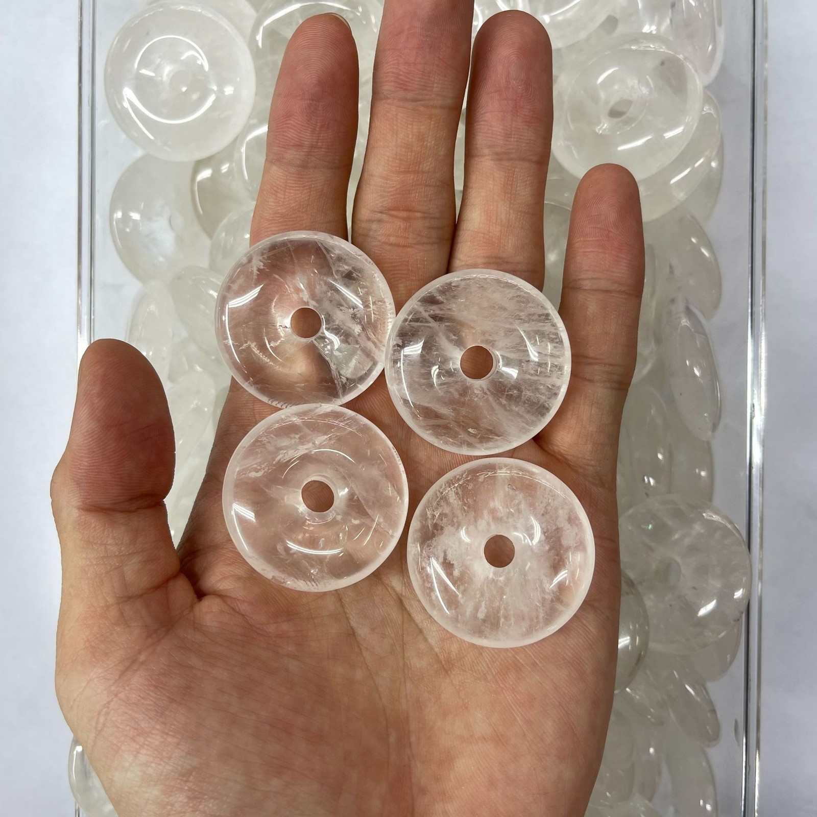 Certified Natural icy transparent White Crystal Donuts Pendant 35mm
