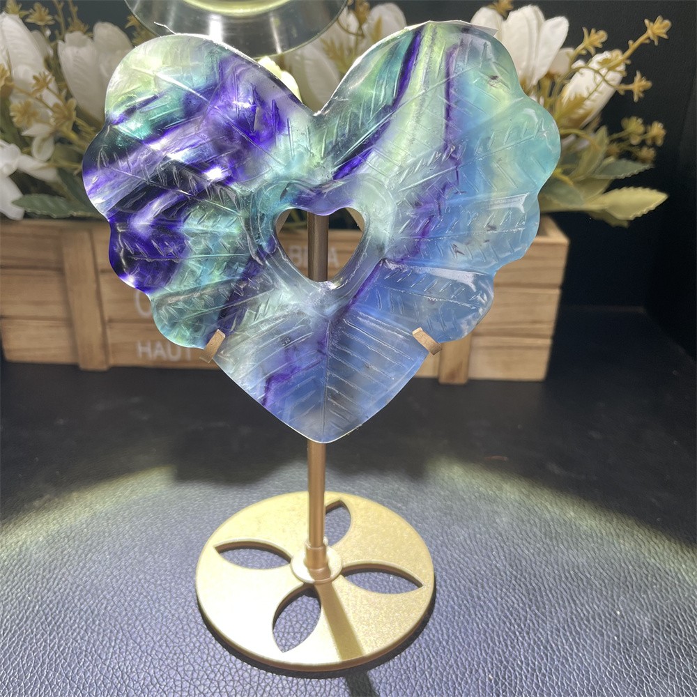 1LB 6.8″ A++Natural Rainbow Fluorite Love Wings Ornament Reiki Crystal Quartz