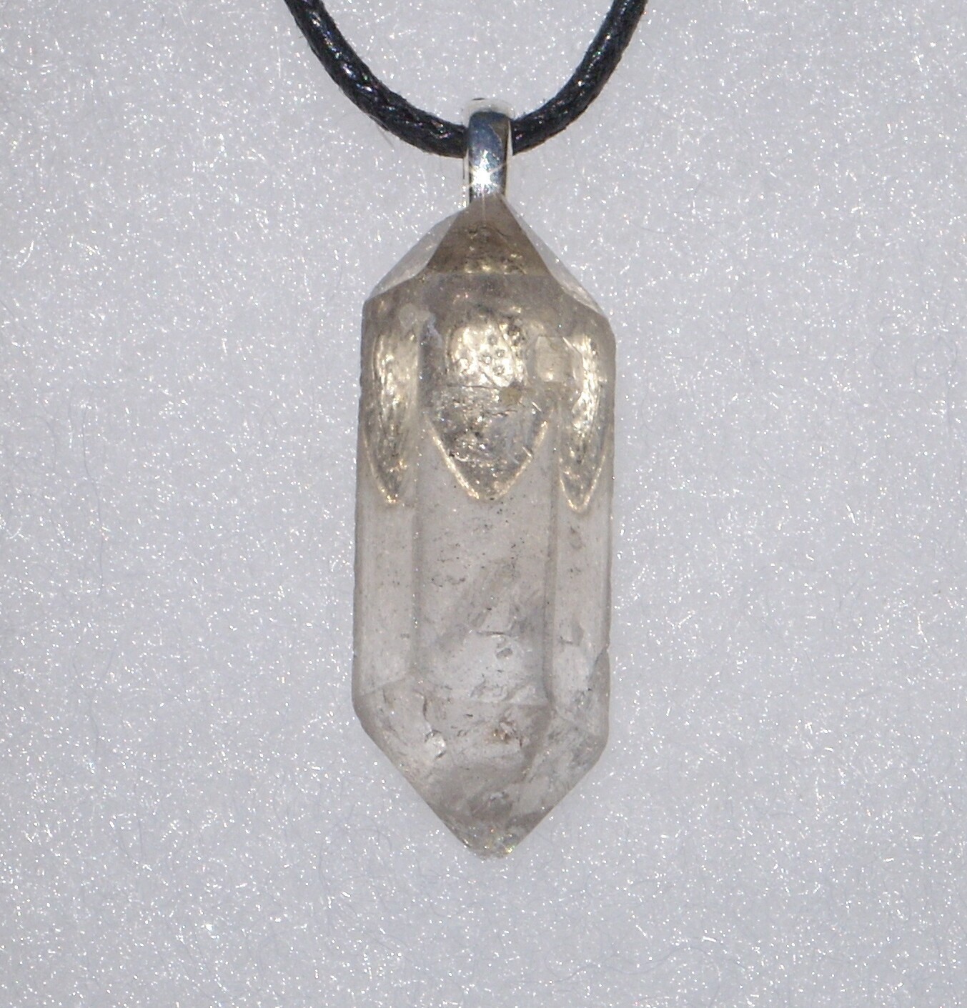 Tibetan Black Quartz Crystal Point Free Form Stone Pendant Necklace Double Term