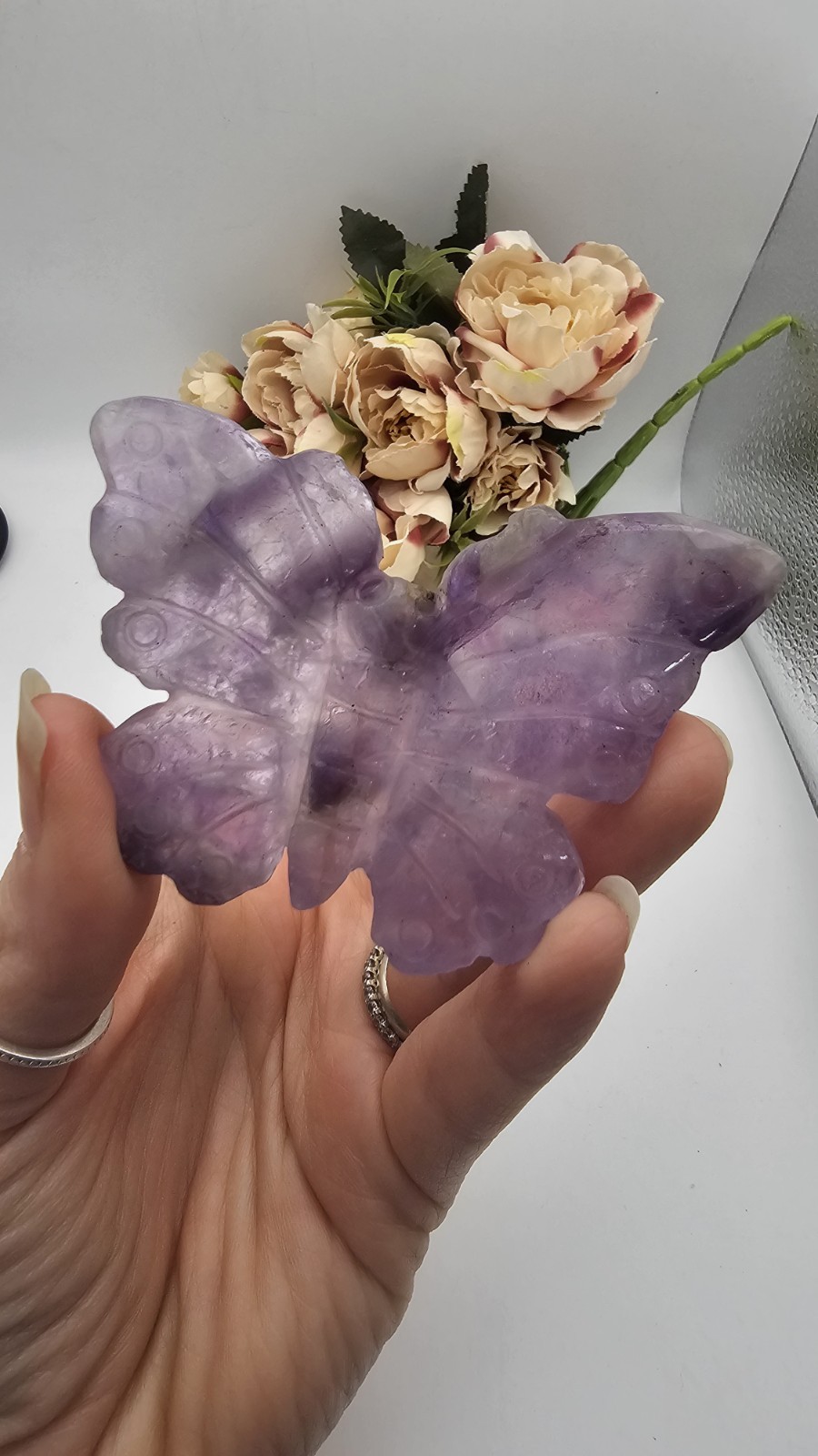purple fluorite crystal Butterfly Carving 7.8 x5cm 47g