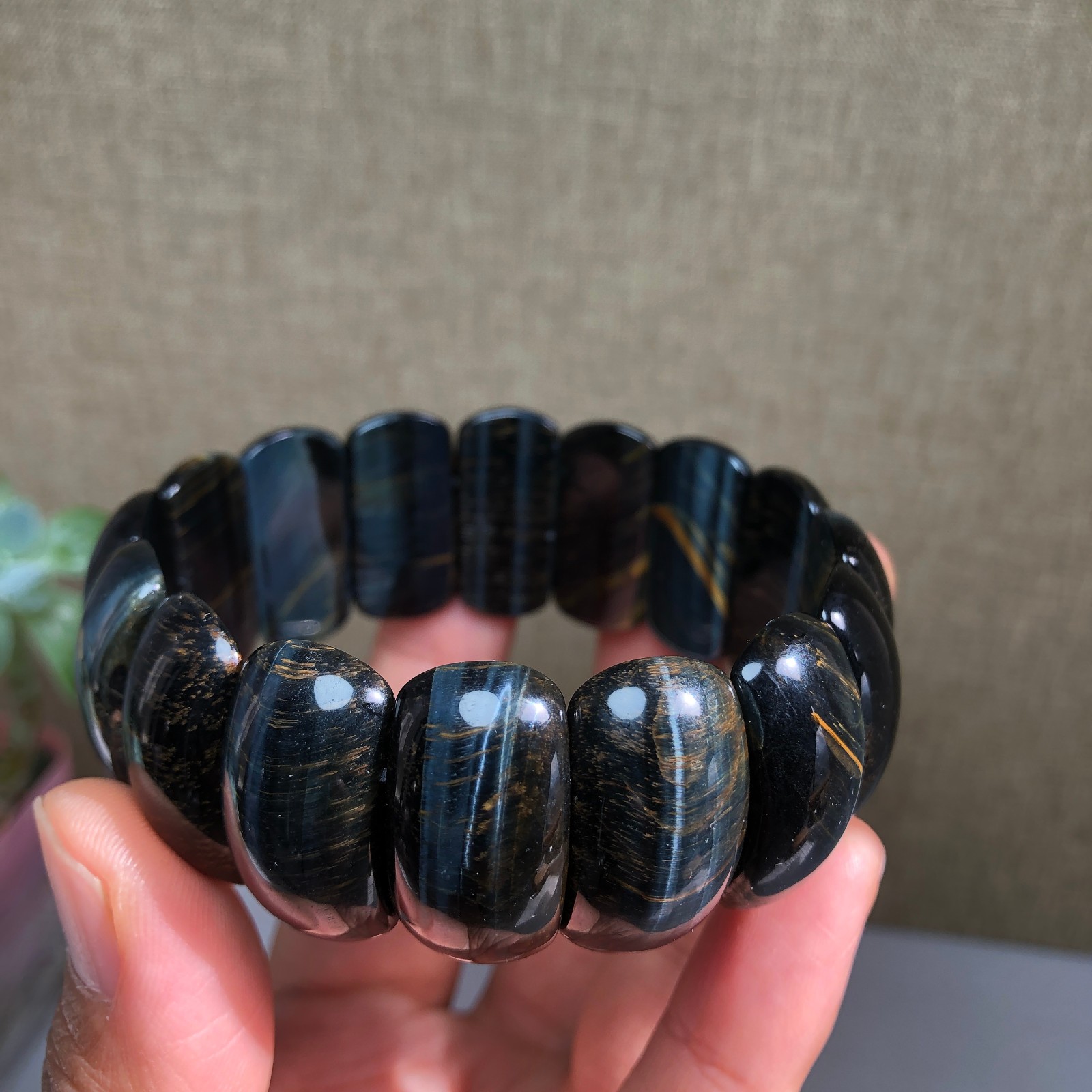 24-10-6mm Natural tiger eye slice quartz Crystal Hand cut polish bracelet A1391
