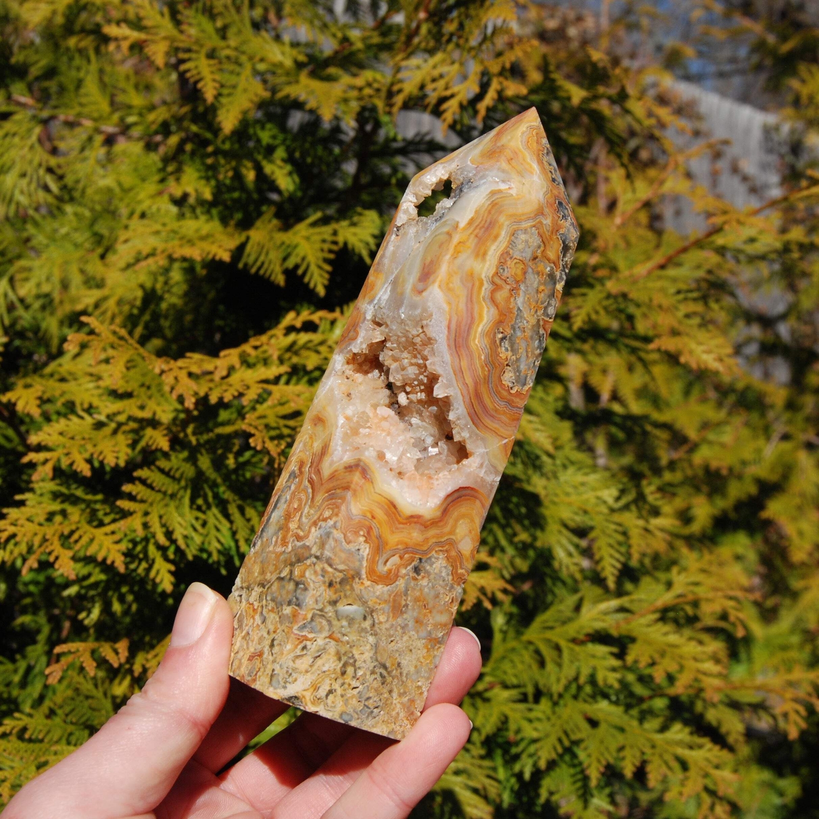 6in 1lb Crazy Lace Agate Crystal Tower, Mexico