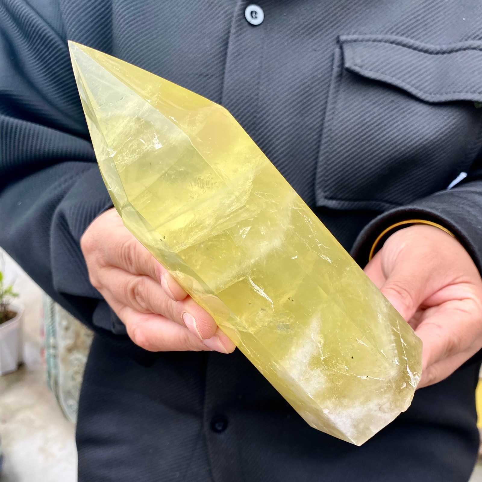 1.92LB Natural yellow crystal obelisk Crystal energy column Reiki healing-