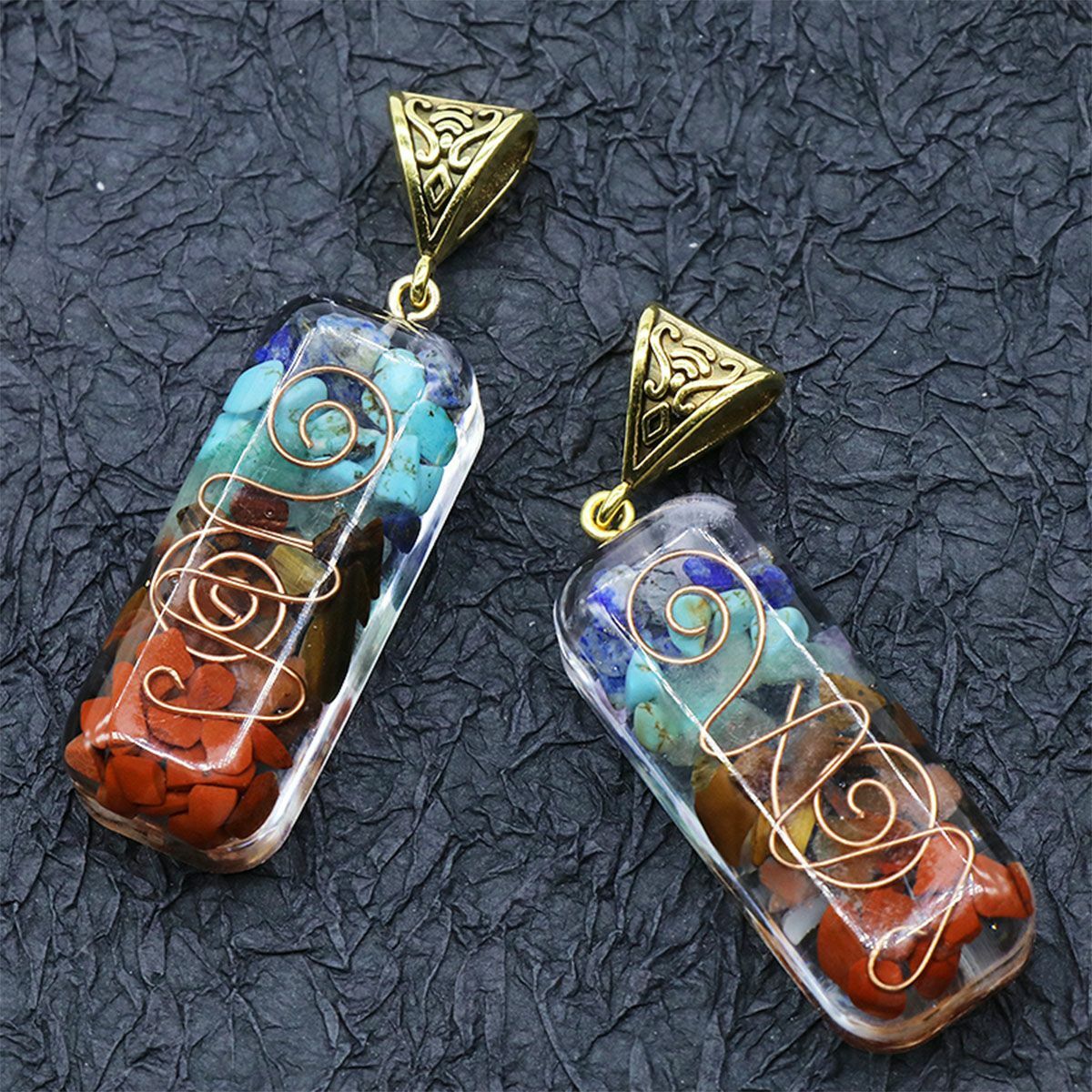 7 Chakra Gemstone Orgone Energy Generator Pendant Copper Coil Orgonite Necklace