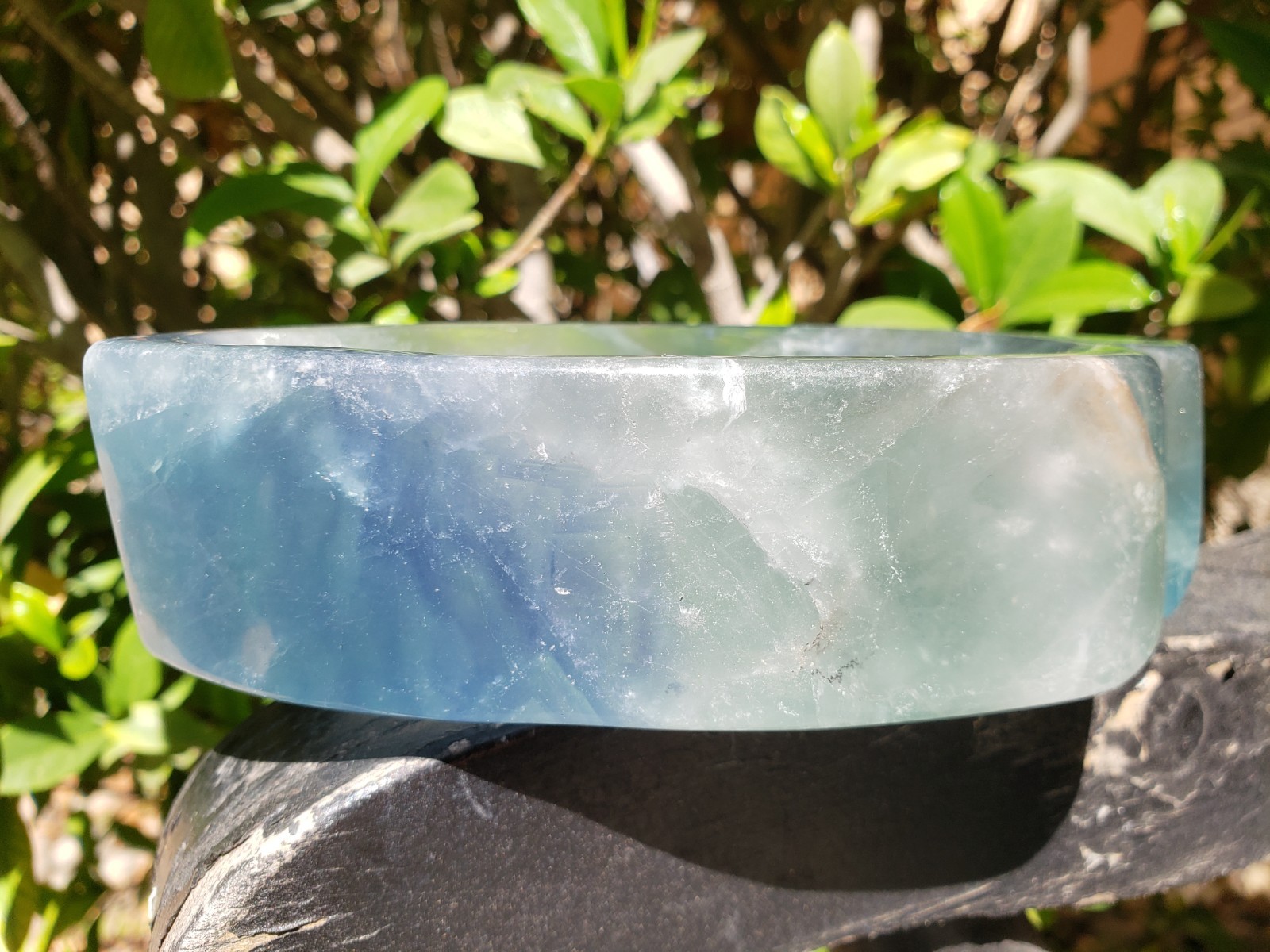 Thick Green Purple Fluorite Quartz Crystal Leaf-shaped Bowl Rainbow Dendritic UV