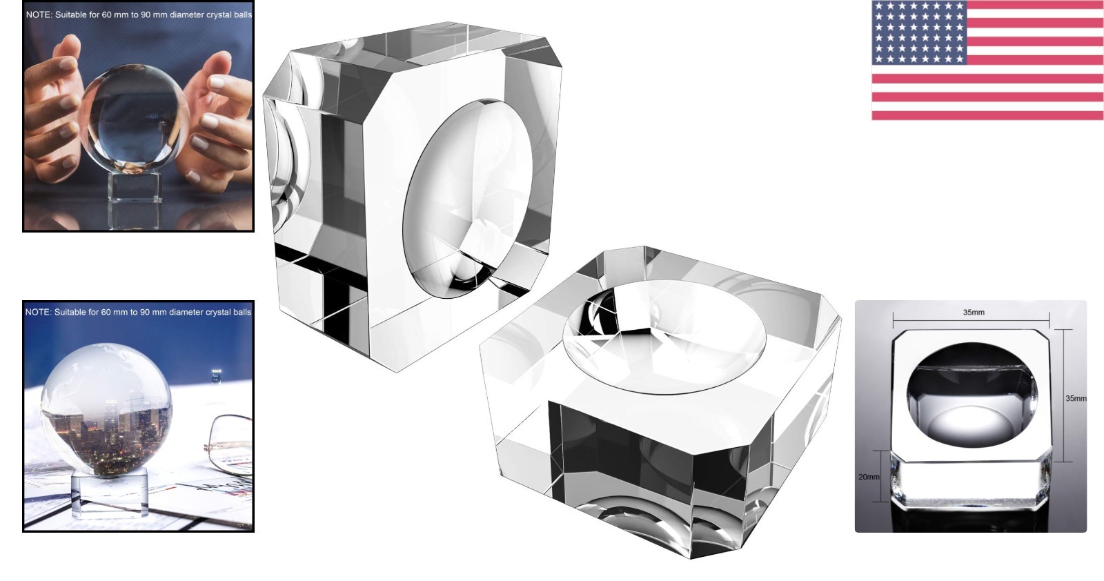 Elegant 2-Pack Clear Crystal Ball Stand for 60-90mm Spheres – Perfect Display