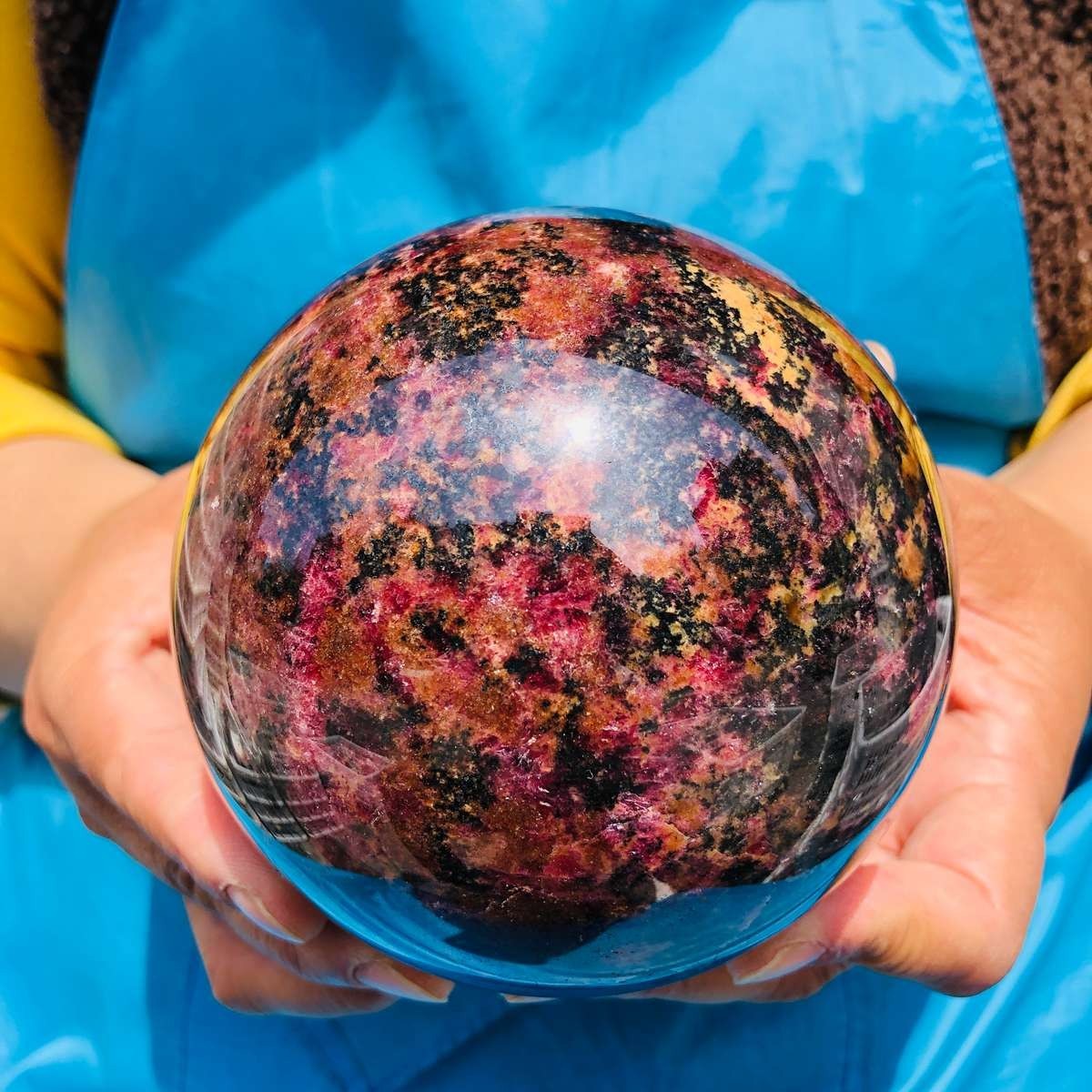 5.12 LB Natural Rhodonite Crystal Sphere Pink Black Healing Gem Stone 4779
