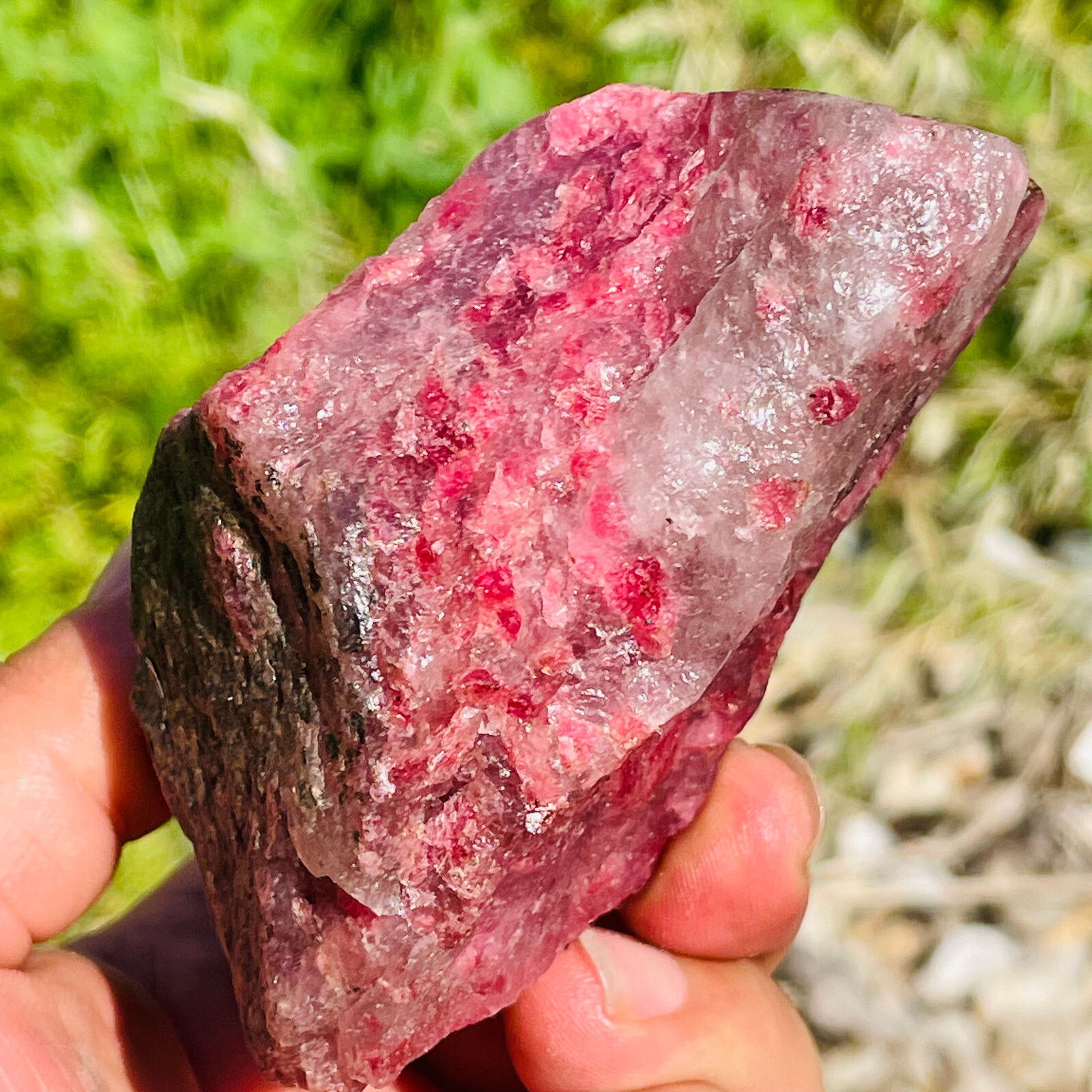 705g Natural Pink Red Rhodonite Quartz Crystal Gemstone Rough Specimen Healing