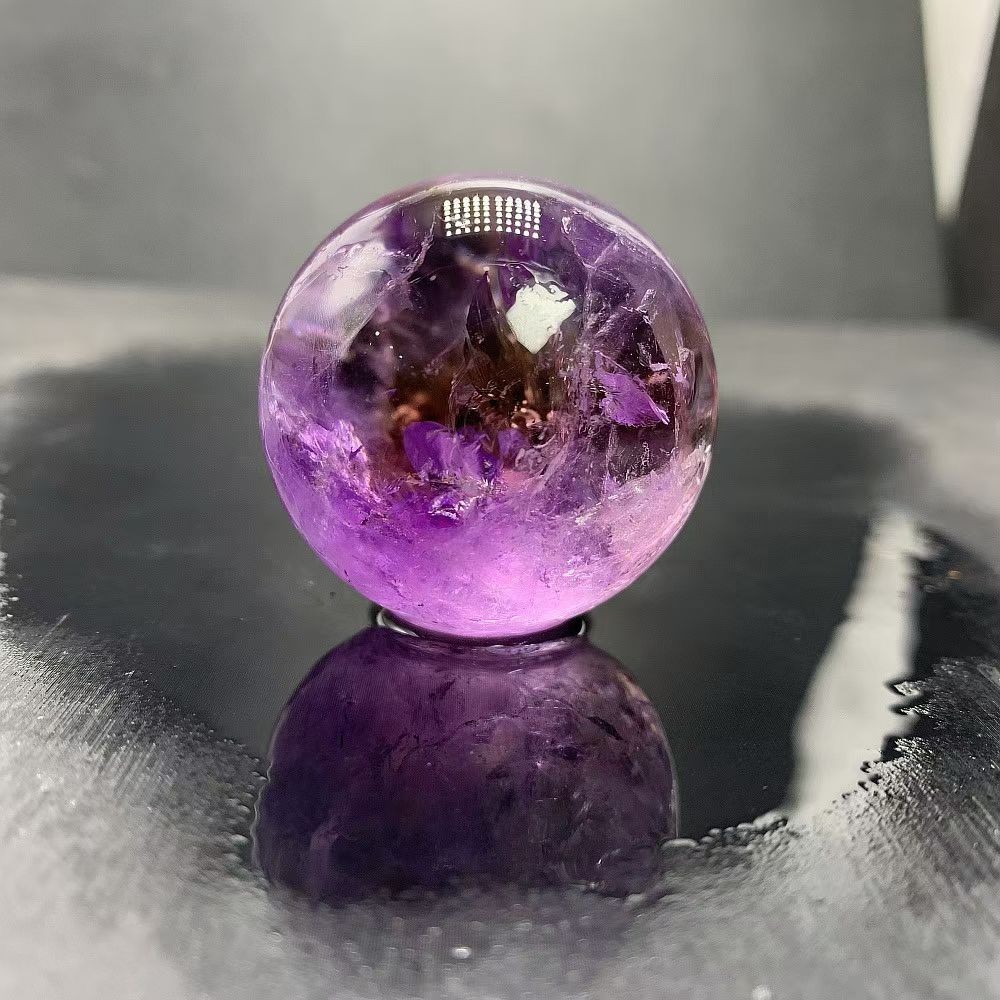 39mm Top Natural rainbow Amethyst sphere Quartz Crystal Carved Energy ball reiki