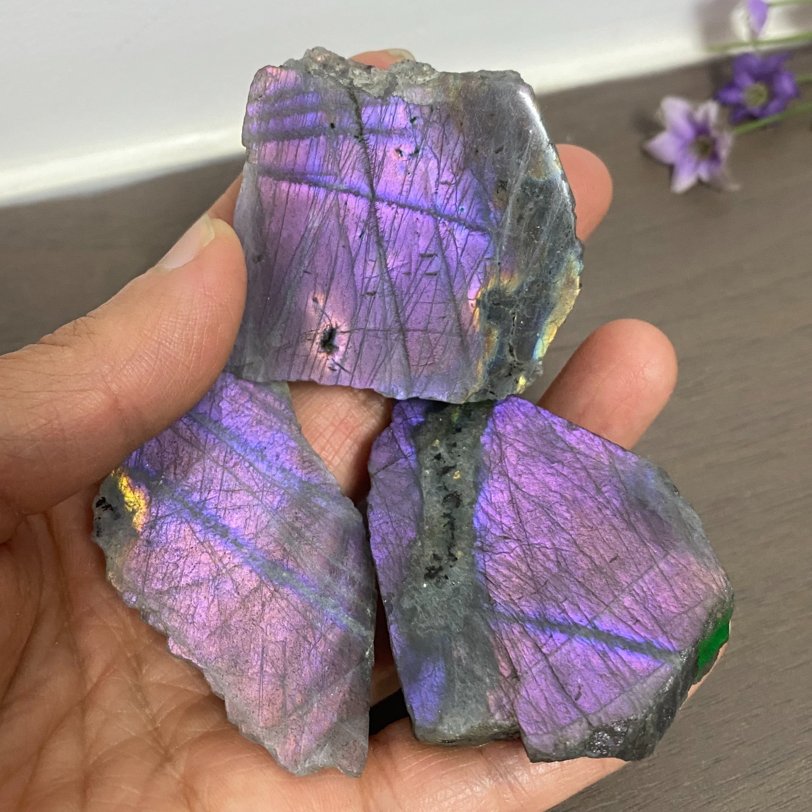 131g 3Pcs Top Labradorite Crystal Stone Rough Mineral Specimen Healing