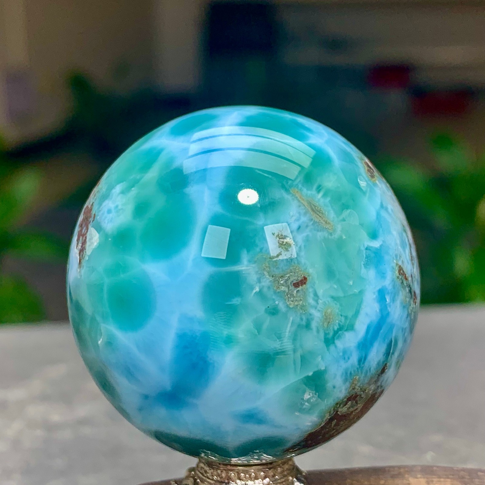 104G Natural larimar Gorgeous rough Crystal Sphere Ball Healing