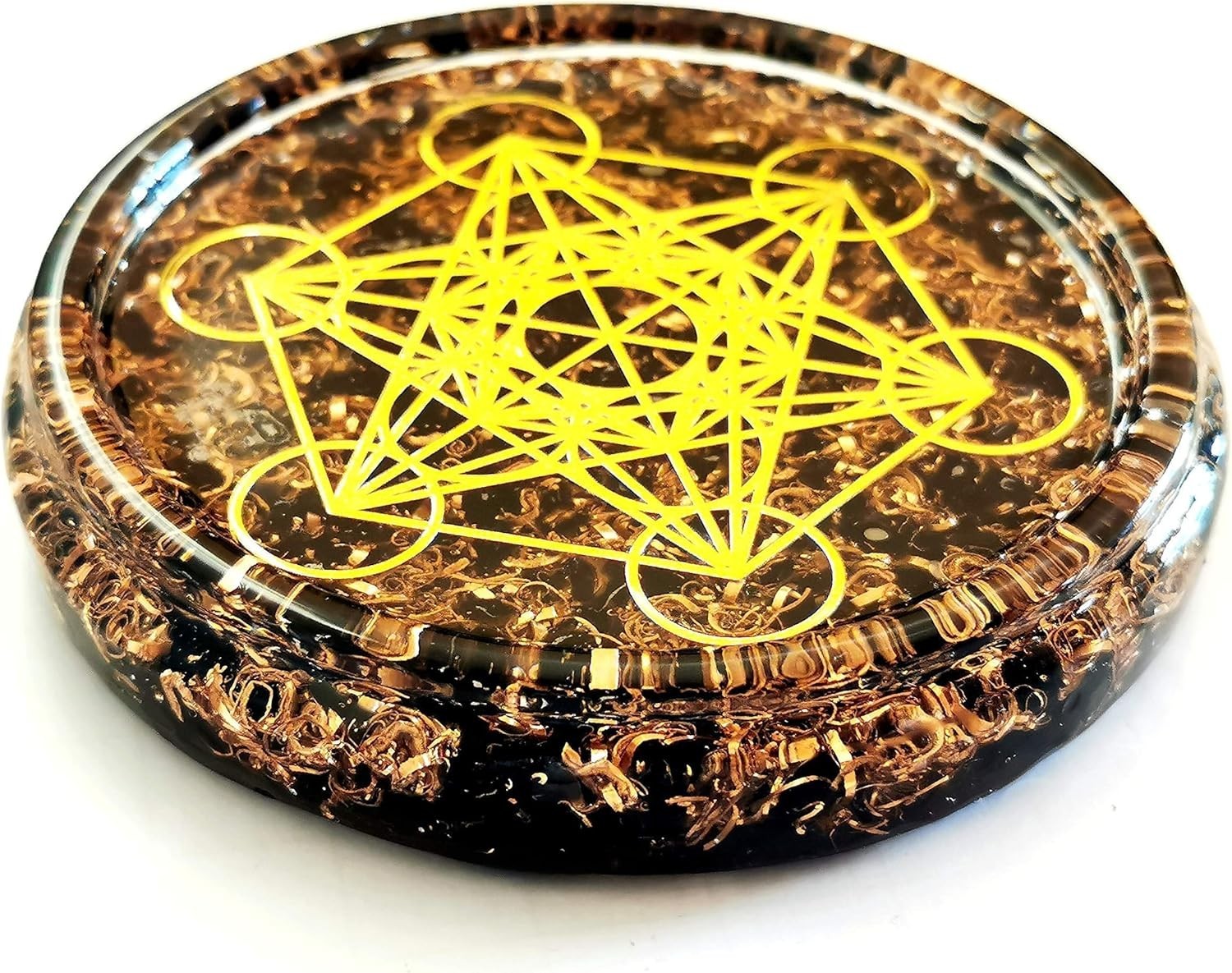 LARGE 4″ Obsidian Crystals Metatron’s Cube Merkaba Coaster Water Charging Pla…