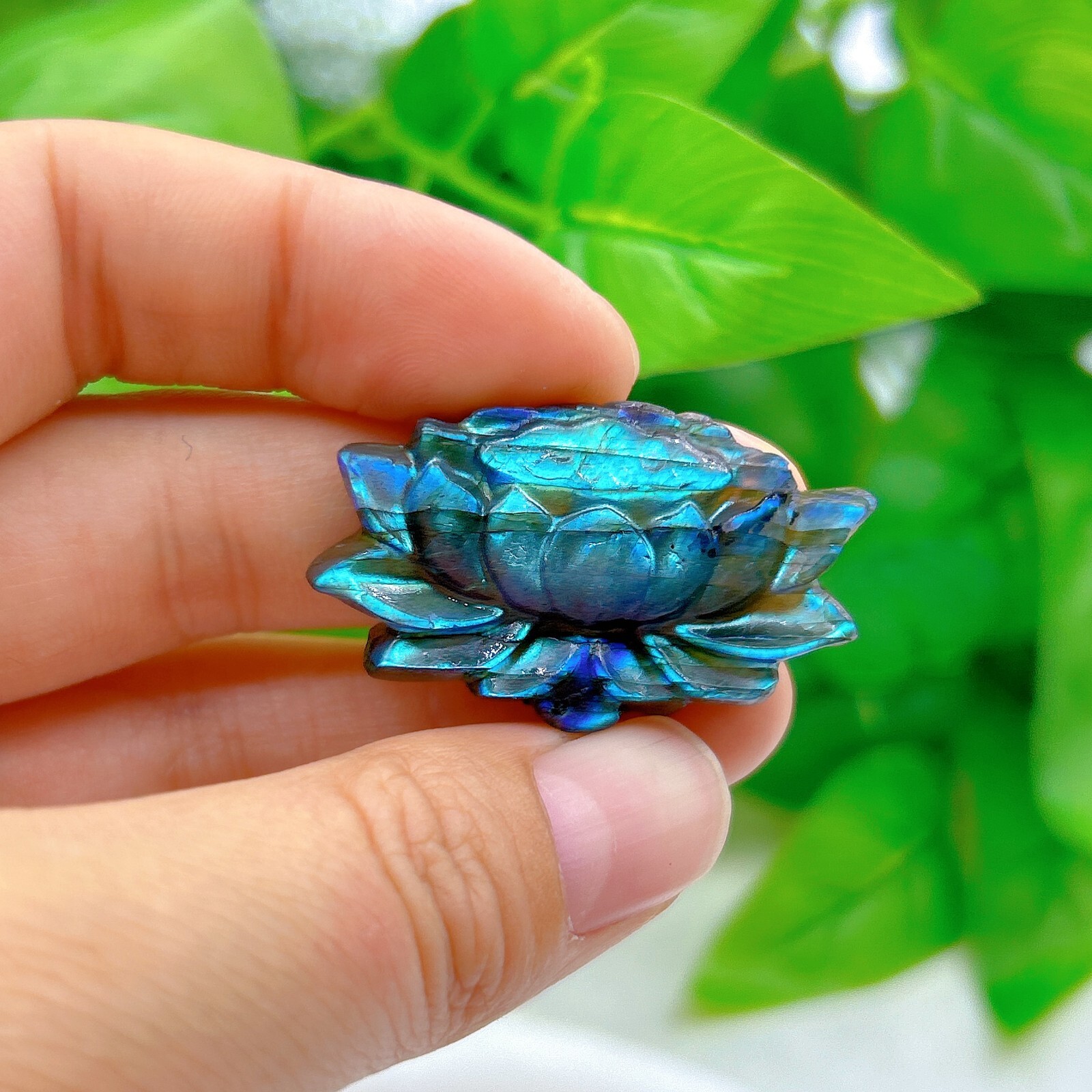 Natural labradorite Lotus flower Hand Carved crystal Healing