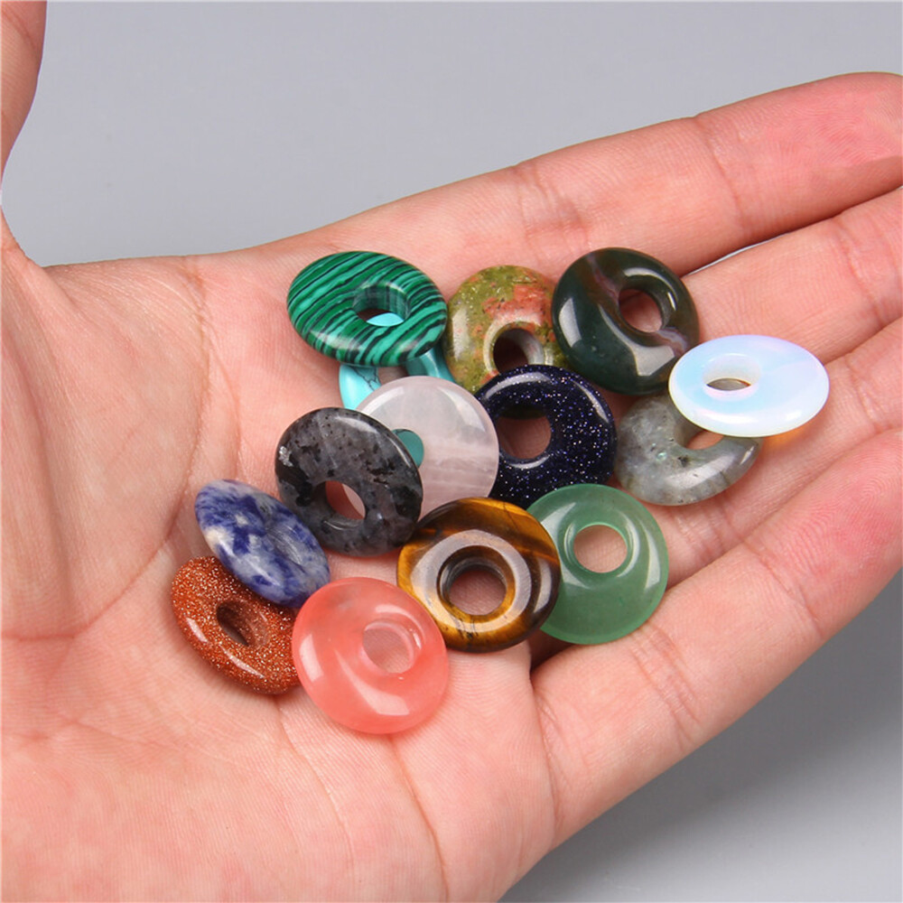 18mm Natural Crystal Hole Donut Peace Buckle Beads Gemstone Chakra DIY Jewelry
