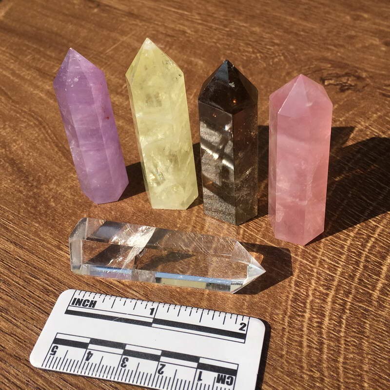 5pcs Assort 2”+ Natural Healing Crystal Wand Polishing Reiki Energy Point Tower
