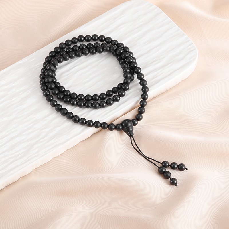 Shungite black round bead artistic style necklace ethnic style necklace 8-10mm
