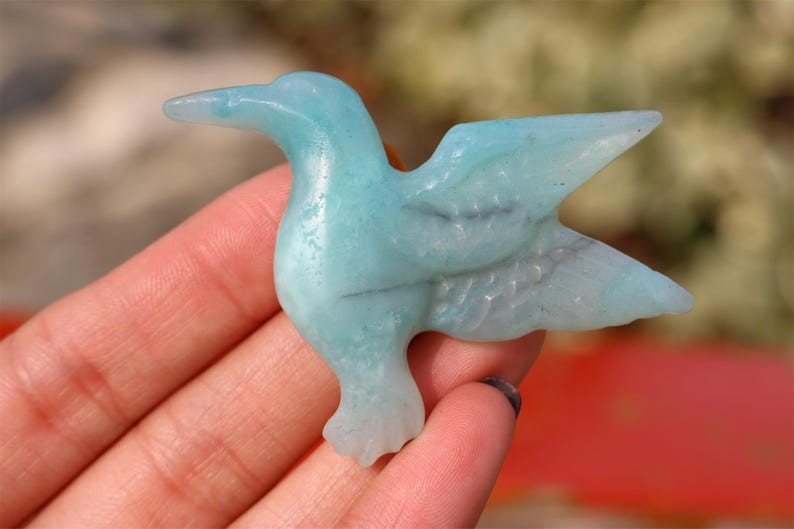 2″ Natural amazonite hummingbird Hand Carved Reiki Crystal Figurine Heal gift 1x