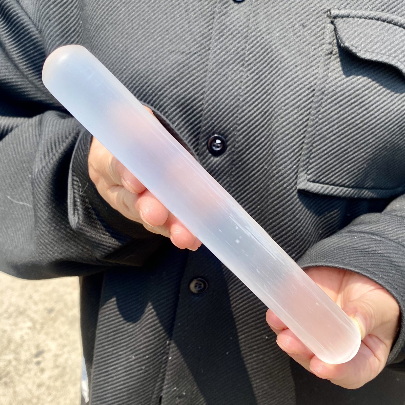 233G Selenite Crystal Massage Wand 6.5″ Smooth Polished Round Heal Reiki CHARGE