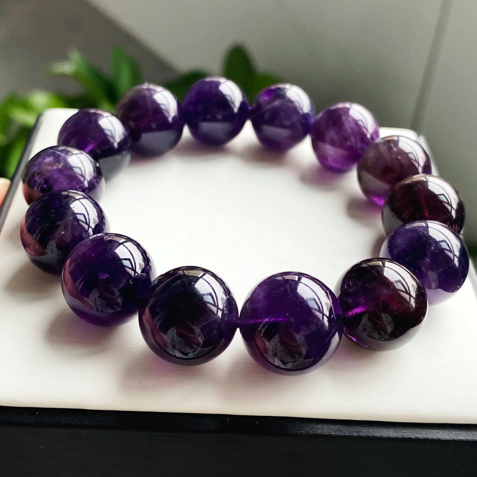 15mm Natural Rare Purple Amethyst Crystal Beads Bracelet 2098