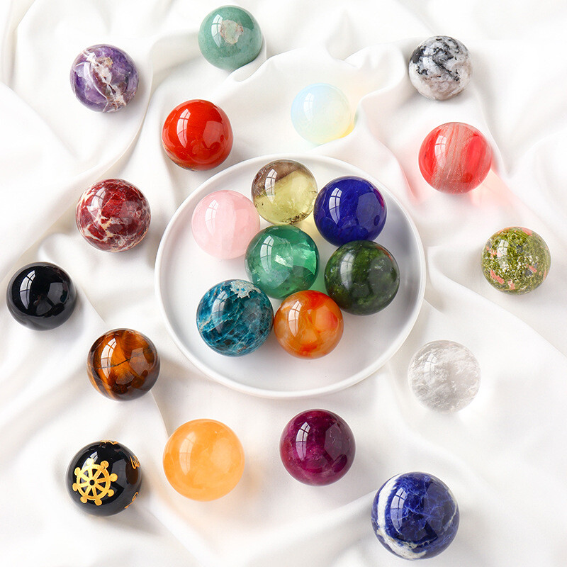 40MM Wholesale Lots Mix Natural Gemstone Sphere Crystal Ball Reiki Healing Globe