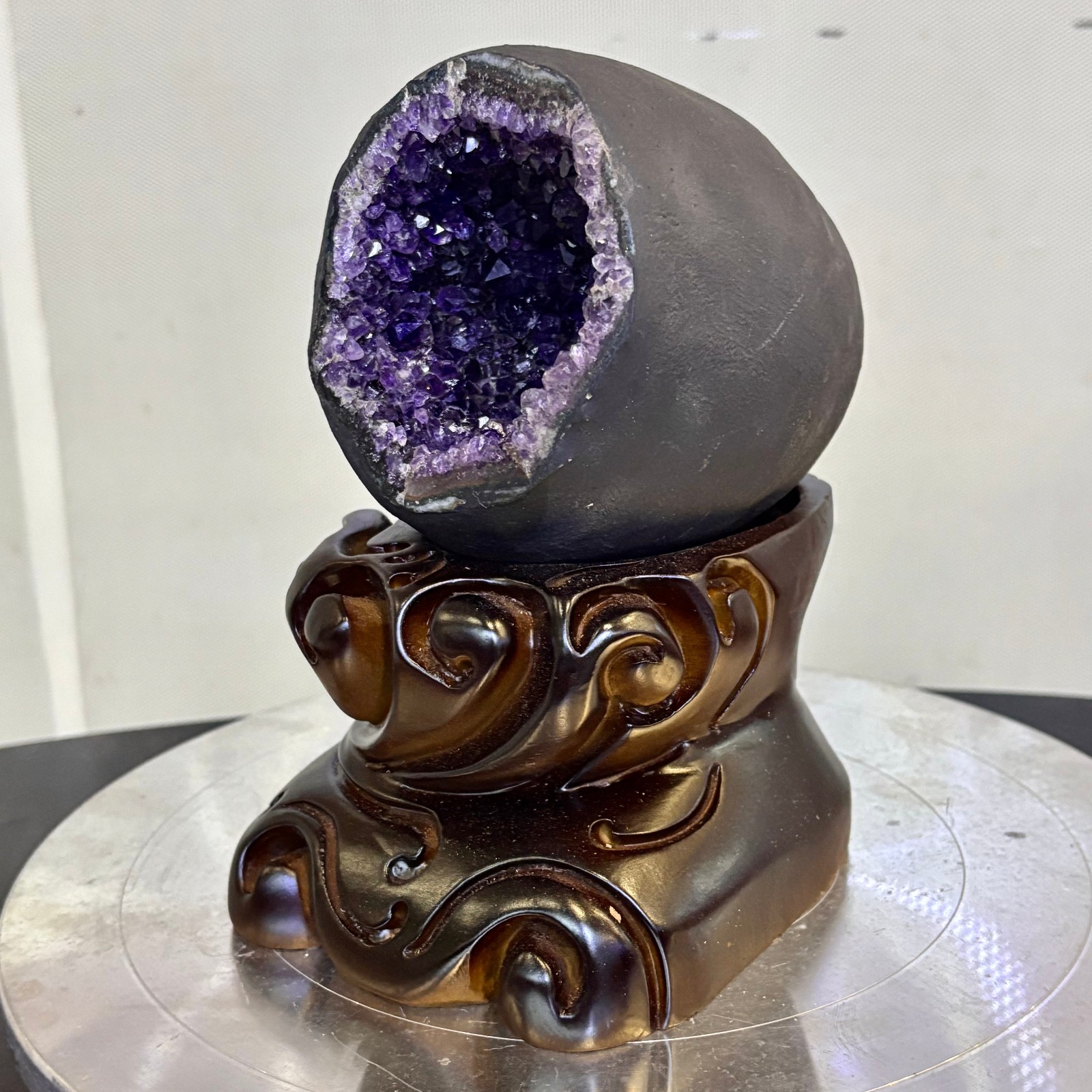 4.4LB Natural uruguay amethyst geode quartz money bag crystal +stand
